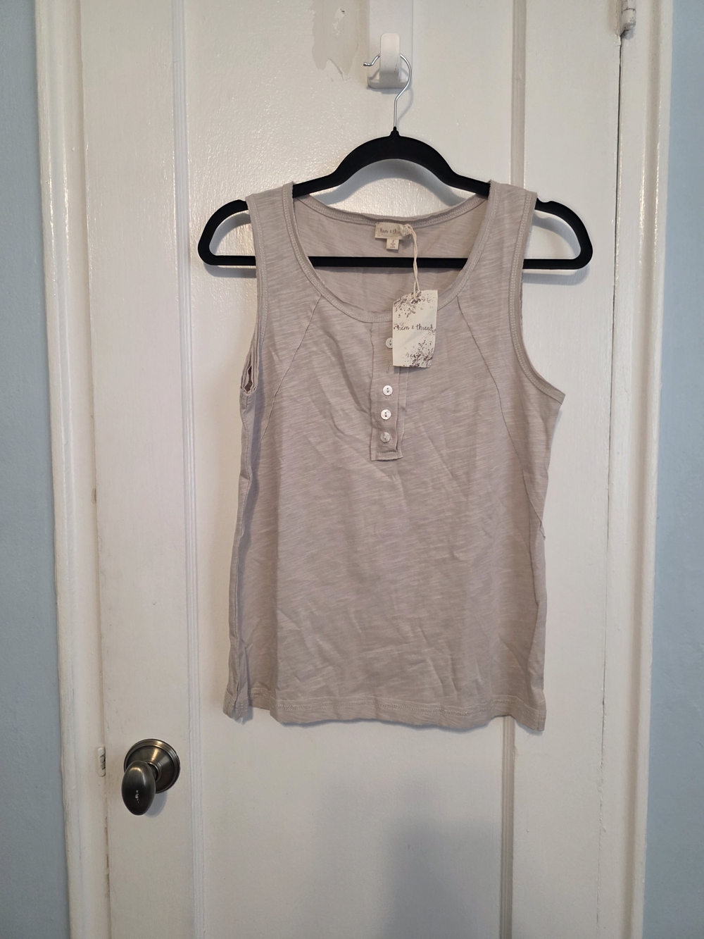 Hem & Thread Light Beige Sleeveless Henley Tank